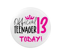 Official Teenager Today Badge - Teenager Gifts, Perfect for 13th Birthday Decorations, Pink Happy Birthday Badge for Girls, Officially A Teenager Party Accessory, Big Birthday Badge