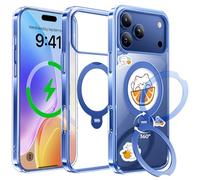 Official Titanium Blue for iPhone 17 Pro Max Case with 360° Spin Stand [Fit for MagSafe & Military Protection] [DIY Cute Stickers] [Never Yellow] Clear Slim for 17 Pro Max Phone Cover 6.9", Blue