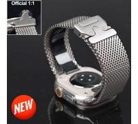 Official Titanium Milanese Loop Band for Apple Watch Bands Ultra 3 2 49mm Strap Series 11 10 9 8 SE 6 5 Parachute-style Bracelet 44 45 46 49MM Black KitA