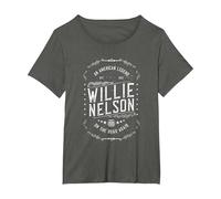 Official Willie Nelson American Legend T-Shirt, Women's Plus, Asphalt Grey, 5X