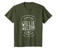 Official Willie Nelson American Legend T-Shirt, Youth, Olive Green, Large