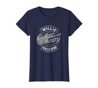 Official Willie Nelson Outlaw Country T-Shirt, Women, Navy Blue, Medium