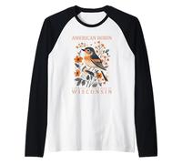Official Wisconsin State Bird American Robin Design Raglan Baseball Tee