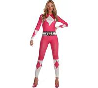 Official Womens Pink Power Rangers Morphsuit Superhero Fancy Dress Costume S - L