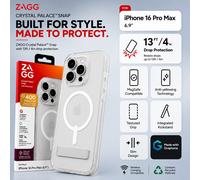 ZAGG Crystal Palace Snap KS Graphene-Reinforced Case with Built-In Kickstand for iPhone 16 Pro Max [6.9-Inch], MagSafe Compatible, Anti-Yellowing, Shockproof Phone Back Cover (Transparent)