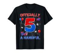 Officially A Handful 5 Year Old Boy 5th Birthday Spider Web T-Shirt