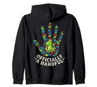 Officially A Handful Boys Cute Dinosaur Hand 5th Birthday Zip Hoodie