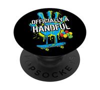 Officially A Handful Boys Retro Skateboard 5th Birthday PopSockets Adhesive PopGrip