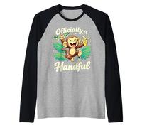 Officially a Handful Kids Funny Jungle Monkey Birthday Raglan Baseball Tee