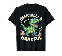 Officially a Handful Kids Toddlers Funny T-Rex Dino Birthday T-Shirt