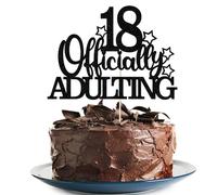 Officially Adulting 18 Cake Topper, Happy 18th Birthday Cake Decorations, 18th Cake Decor, Cheers to 18 Years Birthday Anniversary Party Supplies Black Glitter
