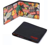 Officially Licenced Coca-Cola Leather Bi-Fold Wallet with Vintage Retro Coke Adverts Print Interior, Black