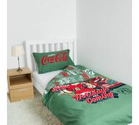 Officially Licensed Coca-Cola "Holidays Are Coming" Christmas Single Duvet Cover Set - Reversible + Includes Pillowcase - Festive Bedding for Coke Fans