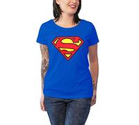 Officially Licensed Merchandise Superman Shield Girly T-Shirt (Blue), Large
