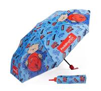 Officially Licensed Paddington Bear Folding Umbrella Kids Compact Travel Umbrella with Matching Sleeve Blue London Print Lightweight Polyester Canopy Wrist Strap Handle 24.5 x 6 cm