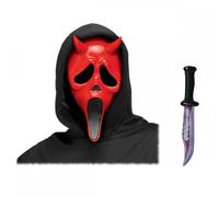 Officially Licensed Scream Ghost Face Mask + Knife Options : Adults Men Women Halloween Film Horror Fancy Dress Costume Accessory Set (Devil Mask & Bloody Blade)