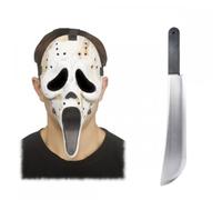 Officially Licensed Scream Ghost Face Mask + Knife Options : Adults Men Women Halloween Film Horror Fancy Dress Costume Accessory Set (Distressed Hockey Mask & Machete)