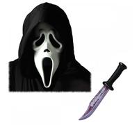 Officially Licensed Scream Ghost Face Mask + Knife Options : Adults Men Women Halloween Film Horror Fancy Dress Costume Accessory Set (Classic Mask & Bloody Blade)