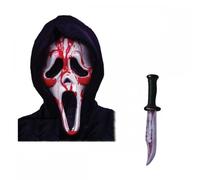Officially Licensed Scream Ghost Face Mask + Knife Options : Adults Men Women Halloween Film Horror Fancy Dress Costume Accessory Set (Bleeding Mask & Bloody Blade)