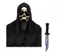 Officially Licensed Scream Ghost Face Mask + Knife Options : Adults Men Women Halloween Film Horror Fancy Dress Costume Accessory Set (Golden Mask & Bloody Blade)
