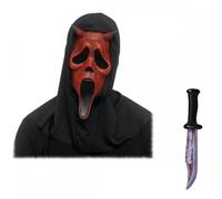 Officially Licensed Scream Ghost Face Mask + Knife Options : Adults Men Women Halloween Film Horror Fancy Dress Costume Accessory Set (Aged Devil Mask & Bloody Blade)