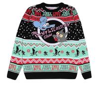 Officially Licensed The Simpsons Christmas Knitted Jumper - Unisex Adults Sweater Featuring Itchy and Scrtachy - Premium Quality Xmas Pullover (UK, Alpha, XL, Regular, Regular) Black