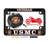 [Officially Licensed US Marine Corps Product] - Motorcycle Domed Custom-Made Personalized Metal License Plate Frame Frame with USMC Veteran Design - Black