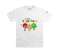 Officially Licensed Wonderblocks Let's Try Together Kids T-Shirt (White, S)