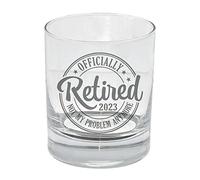 Officially Retired 2024 Engraved Retirement Whisky Glass Gift Whiskey Glass Funny Retirement Gift Retired Leaving Gift for Women or Men Novelty Engraved Whisky Glass Not My Problem Anymore Glass