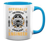 Officially The World's Coolest Engineer Skull Wrench Graphic Ceramic Tea Coffee Mug Light Blue