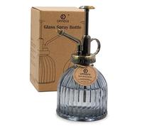 OFFIDIX Glass Watering Spray Bottle, 6.3inch Tall Vintage Style Spritzer with Bronze Plastic Top Pump One Hand Watering Can (Dark Gray)