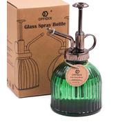 OFFIDIX Glass Watering Spray Bottle, Vintage Style Plant Mister Dark Green | with Bronze Plastic Top Pump Glass Watering Can for Gardening