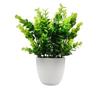 OFFIDIX Mini Plastic Eucalyptus Artificial Plants with Vase for Office desk, home and friends’ gift Fake Plant with Plastic Pots for Home Decoration (White)