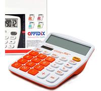 OFFIDIX Office Desktop Calculator Dual Power Portable 12 Digit Large LCD Display Calculator Orange