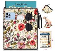 OffiEase Book Sleeve Pouch Cover Protector - Paperback Hard Book Booksleeve with Zipper Reading Accessories for Bookish Lovers Women Readers Beige Flowers