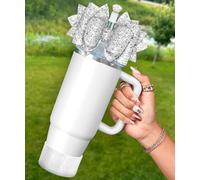 OffiEase Bow Accessories for Stanley Cup 40 30 oz - Sliver White Bow Straw Cover Lid Topper Diamond Caps Silicone Boot Sleeve Decor for Stanley Water Bottle Tumbler