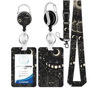 OffiEase Retractable Lanyard with ID Card Badge Holder - Heavy Duty Lanyards for Neck Strap Key with Safety Breakaway Extender Extendable Reel Keychain Keyring Kids Men Women (Sun and Moon)