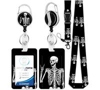 OffiEase Retractable Lanyard with ID Card Badge Holder - Heavy Duty Lanyards for Neck Strap Key with Safety Breakaway Extender Extendable Reel Keychain Keyring Kids Men Women (Fun Skeleton)