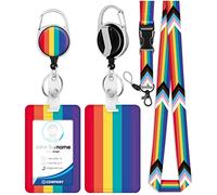 OffiEase Retractable Lanyard with ID Card Badge Holder - Heavy Duty Lanyards for Neck Strap Key with Safety Breakaway Extender Extendable Reel Keychain Keyring Kids Men Women (Rainbow)