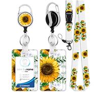 OffiEase Retractable Lanyard with ID Card Badge Holder - Heavy Duty Lanyards for Neck Strap Key with Safety Breakaway Extender Extendable Reel Keychain Keyring Kids Men Women (Sunflower)