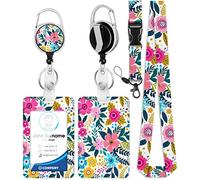 OffiEase Retractable Lanyard with ID Card Badge Holder - Heavy Duty Lanyards for Neck Strap Key with Safety Breakaway Extender Extendable Reel Keychain Keyring Kids Men Women (Coloful Floral
