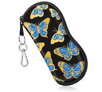 OffiEase Soft Glasses Eyeglass Case Bag With Clip - Reading Glass Pouch for Kids Women Men Blue Butterflies Neoprene Cloth Travel Extra Large Slim Cases With Zipper