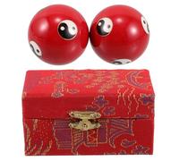 OFFIGAM 1 Pair Red Enamel Baoding Balls for Adults with Soothing Chiming Sound Hand Therapy Exercise Balls in Brocade Present Box for Elderly Hand Relaxation and Strengthening