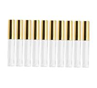 OFFIGAM 10pcs Lip Gloss Tubes with Wand Circular Design Transparent Body for Easy Viewing for DIY Makeup Travel and Cosmetic Applications Golden Finish