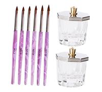 OFFIGAM 10pcs Nail Art Brush Set with 2 Octagonal Liquid Powder Cups and 3d Carved Pure Hair Detailing Pens for DIY Manicure Nail Painting Tools at Home and Salon