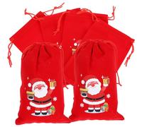 OFFIGAM 10pcs Red Cloth Christmas Drawstring Bags Velvet Santa Sacks for Storing Snacks and Jewelry Reusable with Easy Open and Close, Classic Elegant Holiday Bags with Strong Christmas