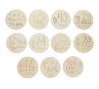 OFFIGAM 11 Pcs Wooden Pregnancy Journey Progress Signs Weekly Double Sided Discs Photo Props Smooth and Easy to Carry Beige Set for Maternity Parties and Showers