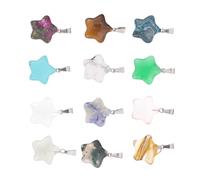 OFFIGAM 12 pcs Natural Stone Star Pendants Mixed Color Jewelry Making Accessories Decorative Charms for Necklace Earring Bracelet Craft Projects