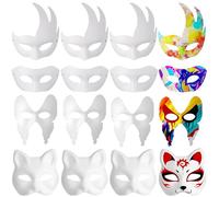 OFFIGAM 12 Pcs White Cat Paper Masks Set for Decorating with Smooth Edges and Comfortable Fit, for Role-playing Events and Crafting, Unique Intricate Design for Men and Women