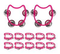 OFFIGAM 12pcs Plastic Handheld Tambourines with 4 Jingle Bells, Rhythm Percussion Instruments for and Adults, Music Education and in Rose Red